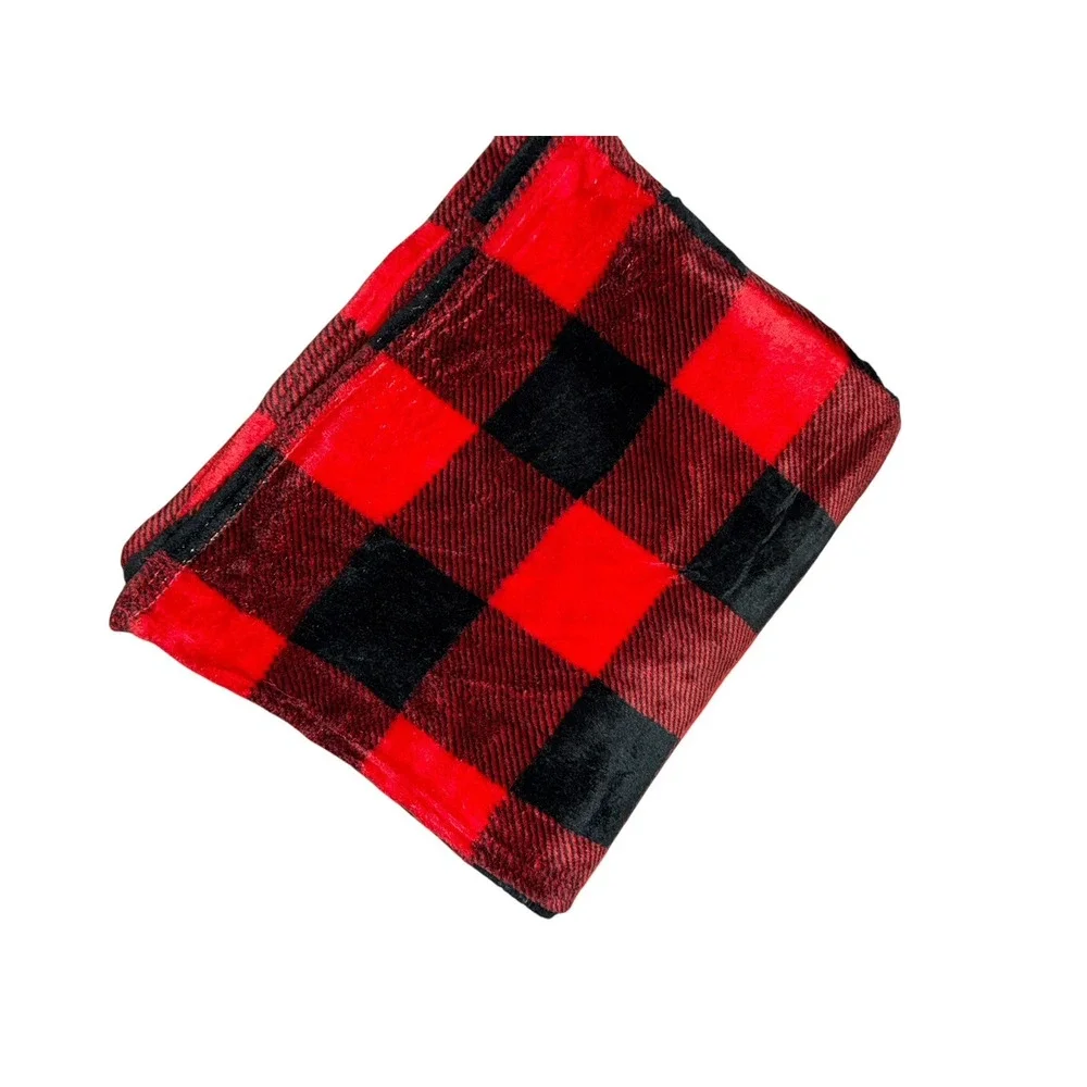 Red Black Buffalo Plaid Throw Blanket Accent Quilt Cover Soft Fleece Bedding